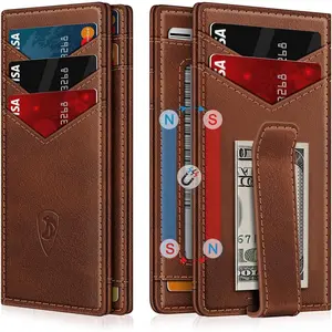 Wallet for Men Slim Leather Wallets for 12-15 Cards, Minimalist Thin RFID Blocking Card Holder with  Clip & ID Window, Small Bifold Front Pocket Wallet, Gifts for Men