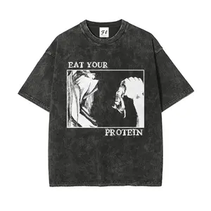 Attack on Titan Eat Your ProteinOversize Unisex Washed T-Shirt for Women and Men's
