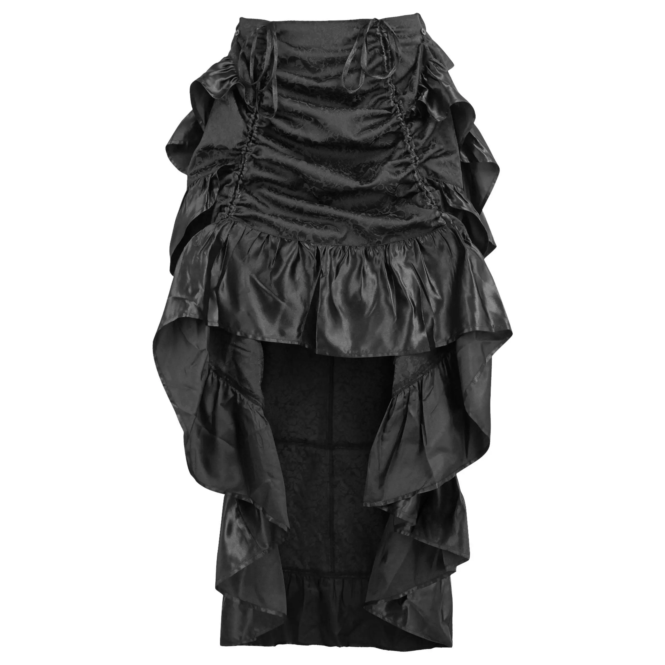 Black Brocade Adjustable High Low Bustle Skirt