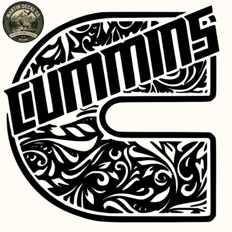 Cummins Tooled Leather Decal - Weatherproof & Waterproof Vinyl with Glossy Finish for Hard Smooth Surfaces Stickers