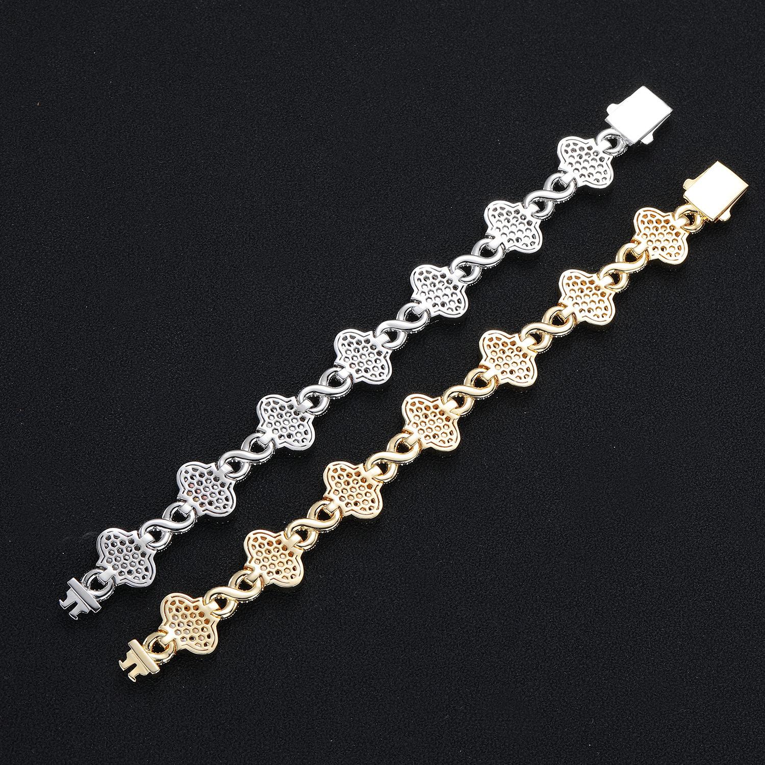 QUEENDO Elegant Classic 4-Leaf Clover Star Bracelet - Copper Base, Multi-Size, Multi-Color Pave Metallic Rhinestones, Unisex Daily Wear Jewelry for Women, Birthday Valentine’s Day Gifts, 4-Leaf Clover Bracelets & Bangles, Plants, Four Leaf Clover Bracelet
