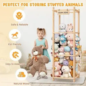 Stuffed Animal Storage & Organizer, Wooden Cute Zoo Toy Holder for Toddler Rooms, Playrooms & Bedrooms