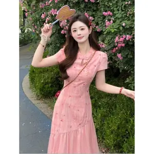 New Chinese-style smudged love embroidery improved cheongsam summer new fake two-piece slim-fit dress