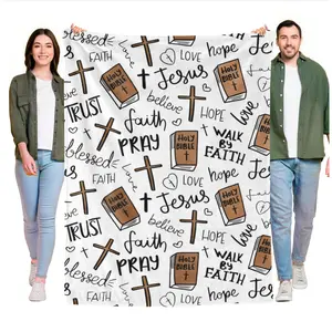 Christian Bible Jesus Throw Blanket Premium Flannel Super Soft Lightweight Cozy Warm Blankets for Bedroom & Living Room Decoration
