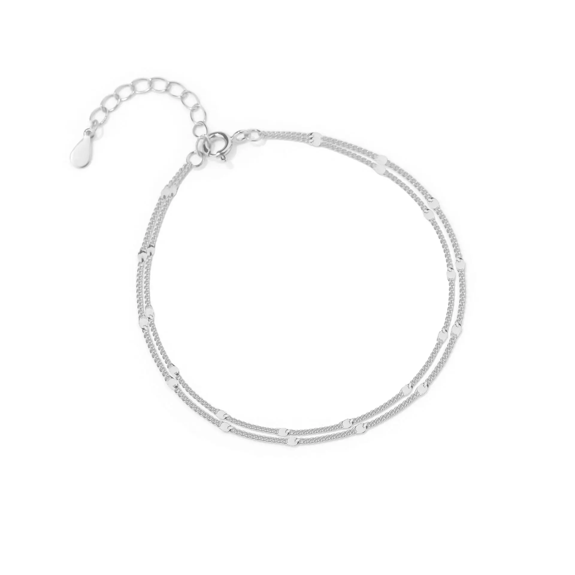 Trendy Dainty Double Layer Silver Sequin Adjustable Chain Bracelet For Women S925 Sterling Silver Tarnish Proof Beautiful Bracelet Unique Design Stylish Daily Party Jewelry Accessories Gift