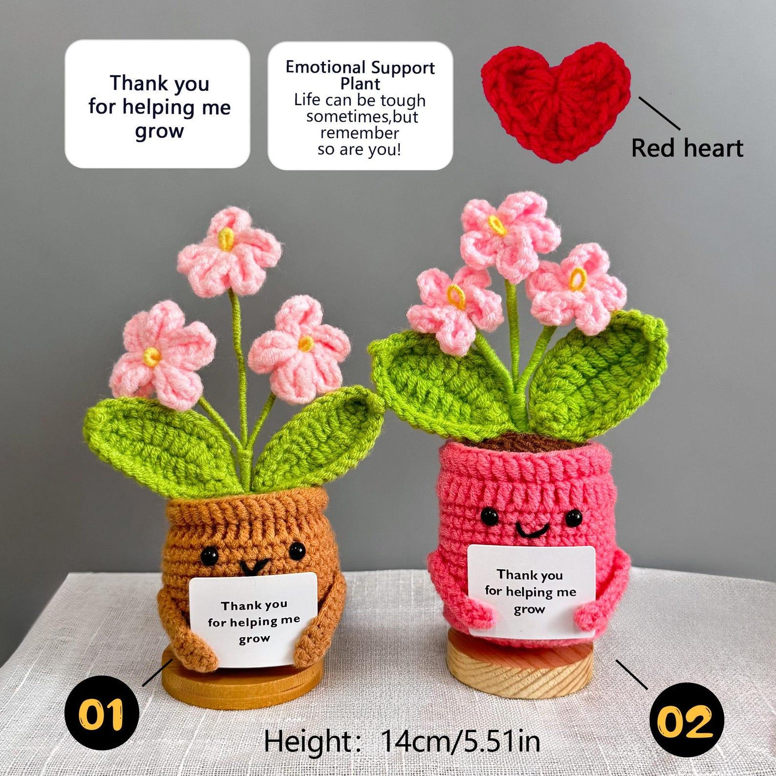 Handmade Crochet Forget me not Flowers with Hugging Heart,Emotional Support Potted Plant,Supportive Gift Au Flower,Mother's Day gift