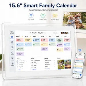 15.6 Inch Smart Digital Calendar Touchscreen, Family Wall Calendar with Chore Chart, Meal Planner, WiFi Sync, Digital Photo Frame, Wall Mount or Desk Stand