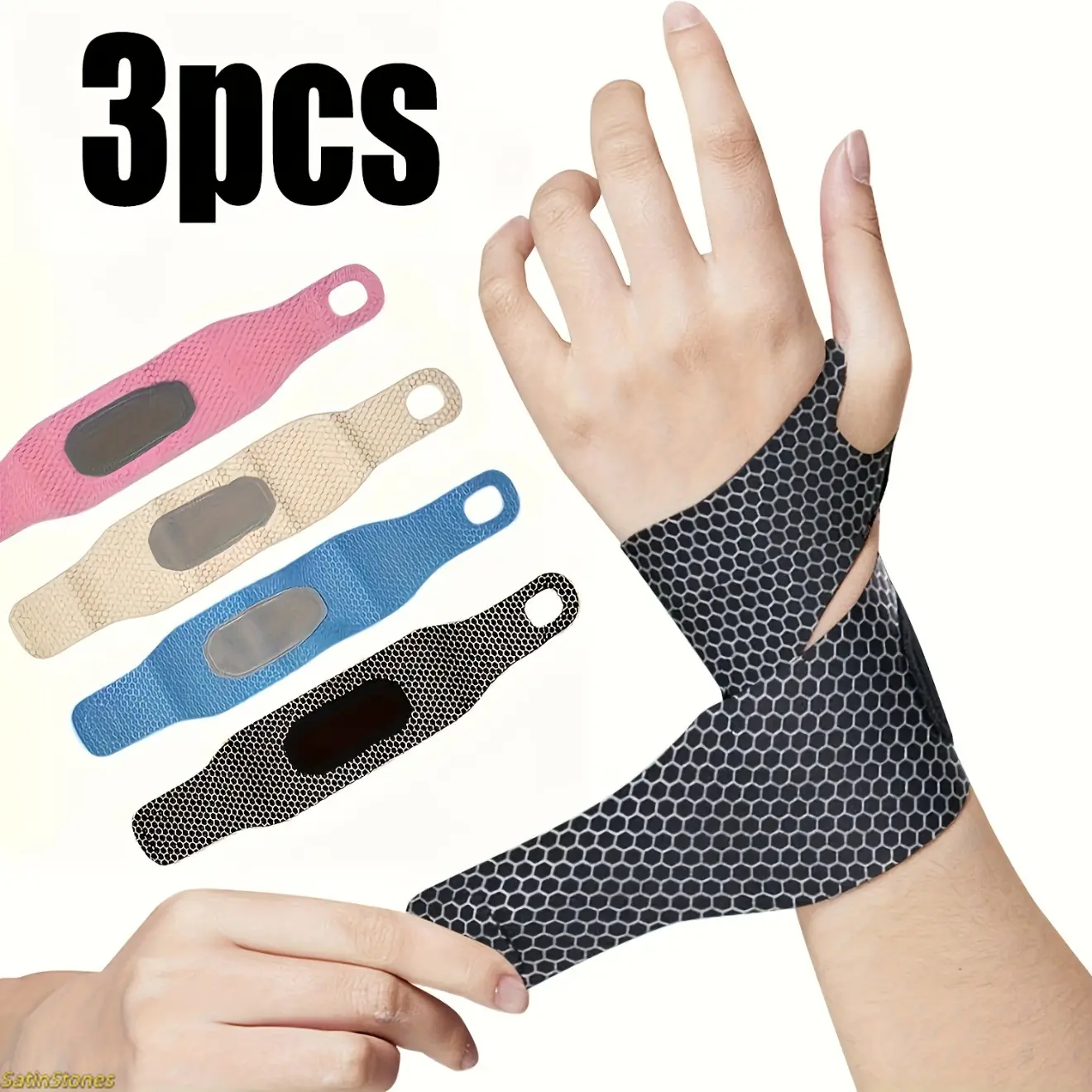 Breathable Wristbands 3-Piece Set - Adjustable Wrist Wraps, Wrist Tape, Unisex Fashion Accessory for Fitness Training, Computer Work, Wrist-Wrapping Women's Gloves