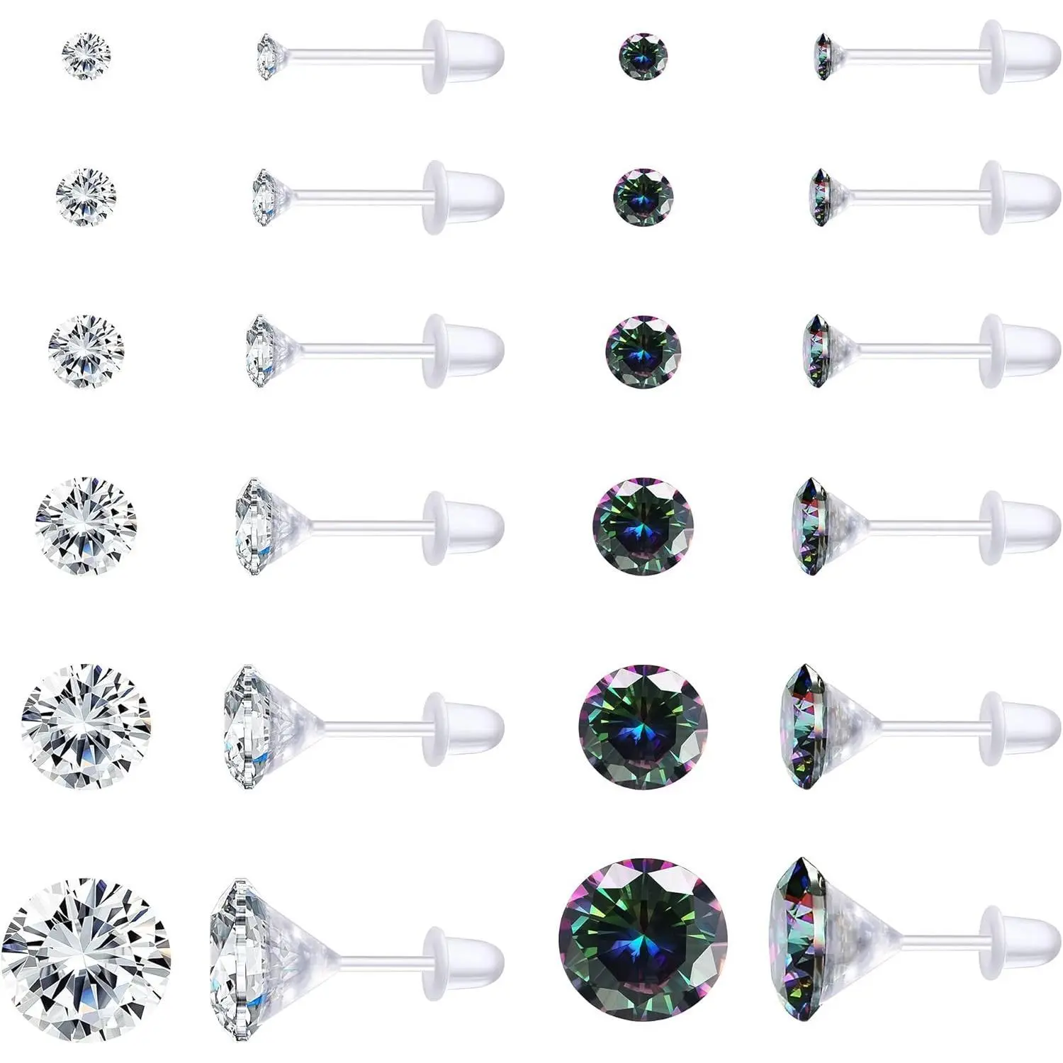 12Pairs Clear Plastic Stud Earrings for Sensitive Ears