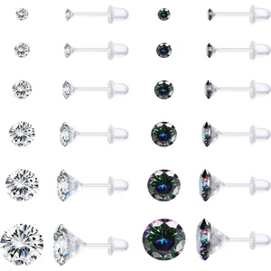 12Pairs Clear Plastic Stud Earrings for Sensitive Ears