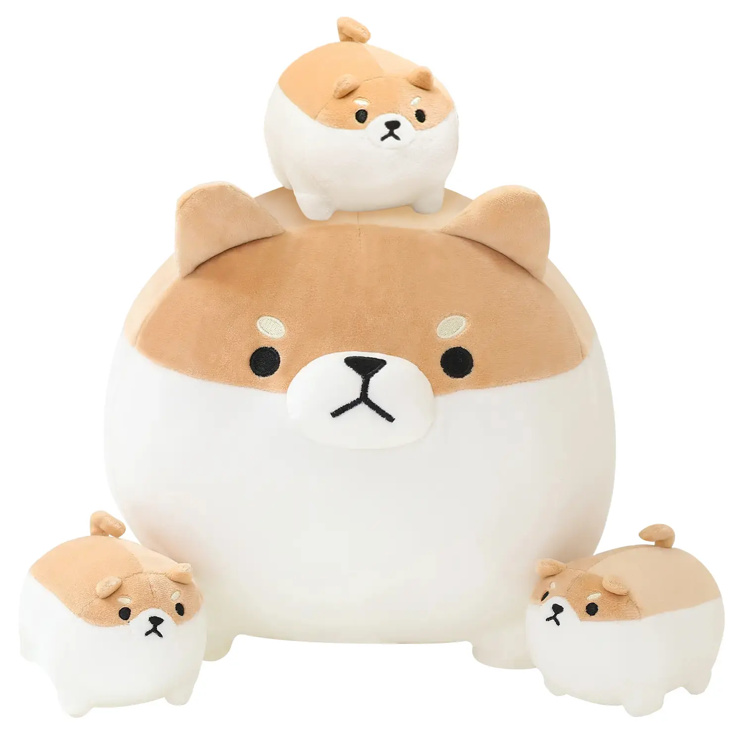 SQEQE Adorable Shiba Inu Stuffed Animal Set with Baby Shiba Inus, Soft Anime Kawaii Pillow, Cotton Toy Gift for Kids, Ideal for Collection, Outdoorfun, Bedtime, House Decoration, Video Games