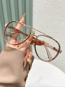Korean Fashion Metal Dual-Bridge Glasses, Trendy Casual Eyeglasses, Protect Your Eyes When Using Phones Tvs Computers, Stylish Eyewear for Daily Use