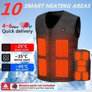 Men'S Intelligent Heating Vest, 10-Zone Electric Heating, 3-Speed Switch, V-Neck, Casual Style Nylon Fabric, Winter Warmth Jacket Outwear( Power Bank Is Not Included )