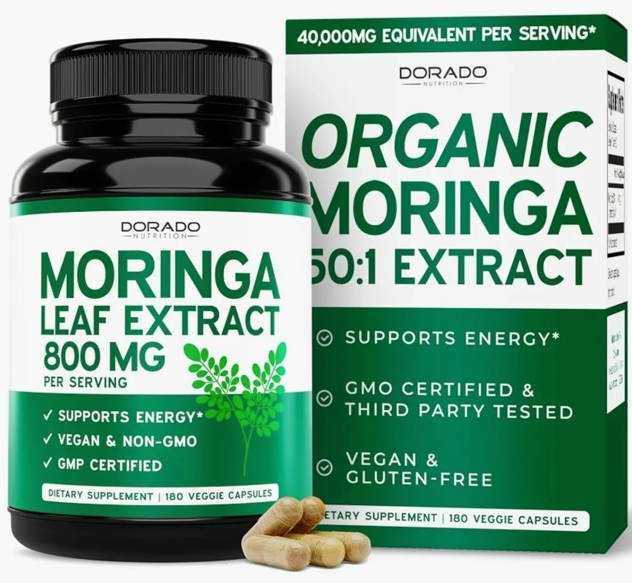Organic Moringa Capsules (180 Count) Pure Organic Moringa Leaf Powder Supplement - Energy, Skin, Gut Health Support - Vegan Safe, Third Party Tested & Non GMO - USA Made - 180 Capsules