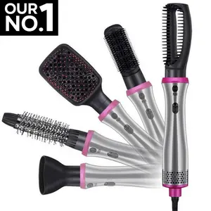 5 in 1 Styling Hot Air Brush with Negative Ion - Detachable and Interchangeable Bristles for Straightening, Curling, Drying, Combing, and Scalp Massage Curly Iron Storage