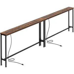 102.4 Inch Sofa Table with Power Outlets and USB-C Ports, 5.9 Inch Narrow Console Tables, Entryway Hallway Couch Tables with Storage, Behind Sofa, Small Spaces, Living Room, Rustic Brown