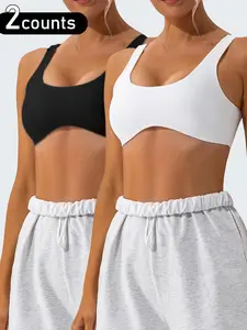 Women's Solid Wireless Sports Bra, Yoga Sports Bra, Workout Bra, Exercise Bra, Sporty Breathable Comfortable Bra, Ladies Sportswear for Indoor Outdoor Wear, Gym Clothes