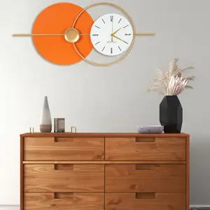 Gold Orange Wall Clock 31 5 13 78in Large Silent Sweep Movement Analog Round Clock Battery Operated for Living Room Office Bedroom Home Decor