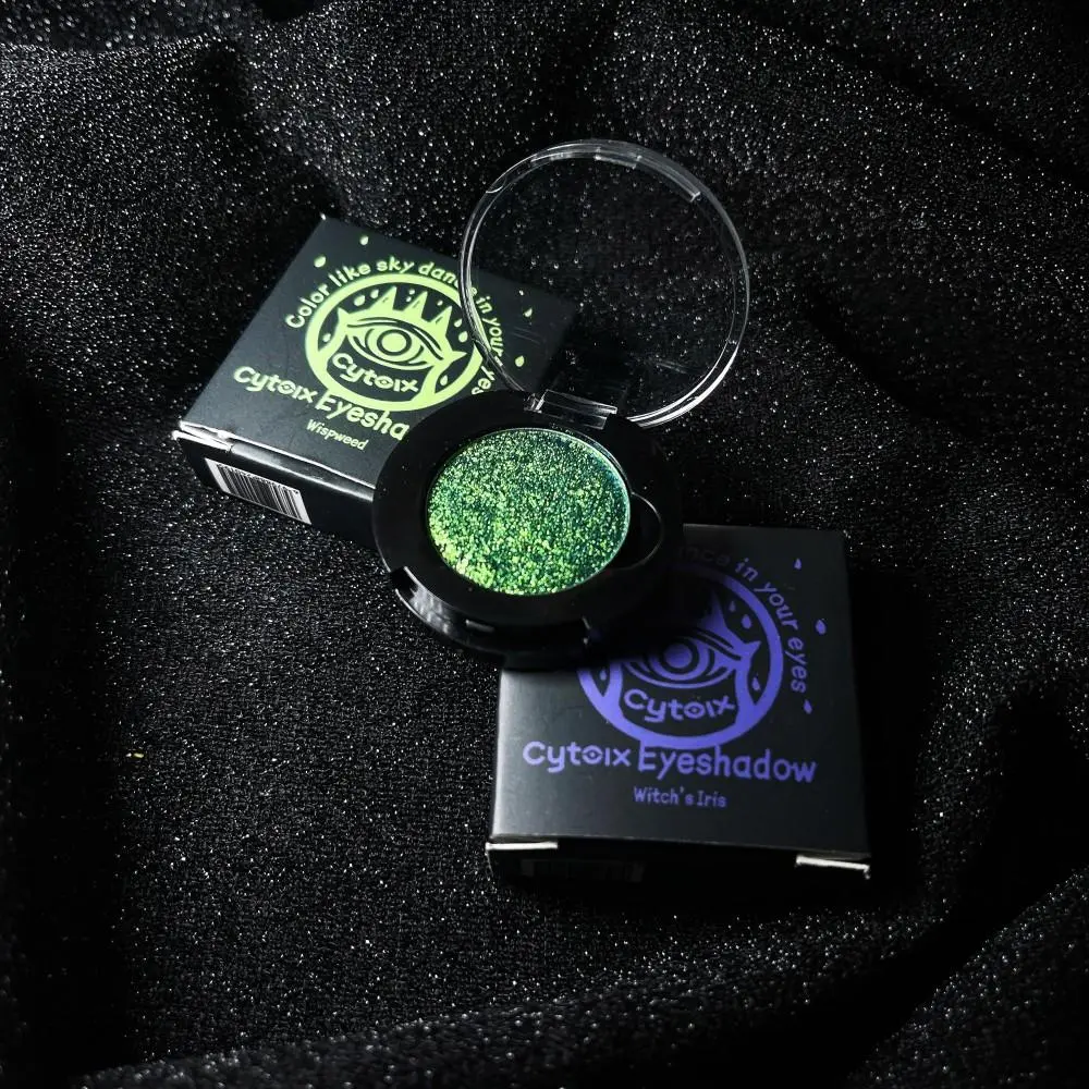 cytoix Wispweed Duochrome Eyeshadow, Green Lime Color-Shifting Pressed Powder with Buildable Metallic Shimmer, Eye Topper for Dramatic Smokey Eye & Festival Looks, Drama, Pigment, Blend, Fluffy, Setting, Brush, Brown Eyes Makeup