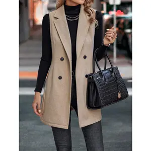 Buttoned Collared Neck Longline Vest Coat