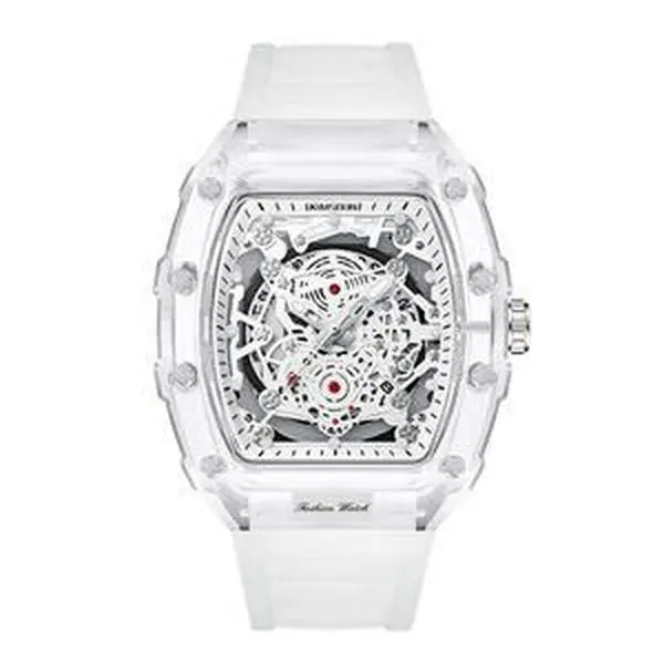 Men's Luxury Barrel-shaped Transparent Waterproof Quartz Watch for Outdoor, Back to School, Parties, Daily & Fall. Ideal Birthday, Gift with Box.