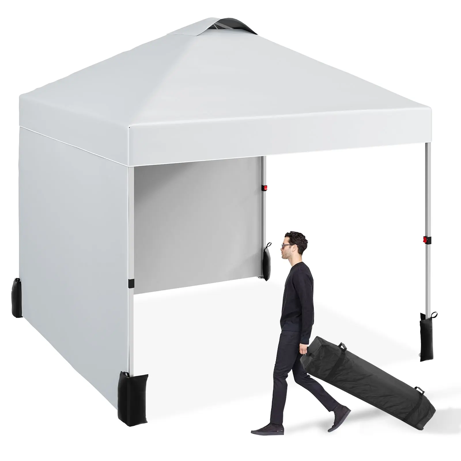 【GARVEE】10'x10' Pop-Up Canopy Tent with 2 Sidewalls and Vented Roof, Portable Outdoor Shelter for Camping, Beach, Picnics, and Parties, Includes Wheeled Carry Bag and Sandbag, Available in Multiple Colors