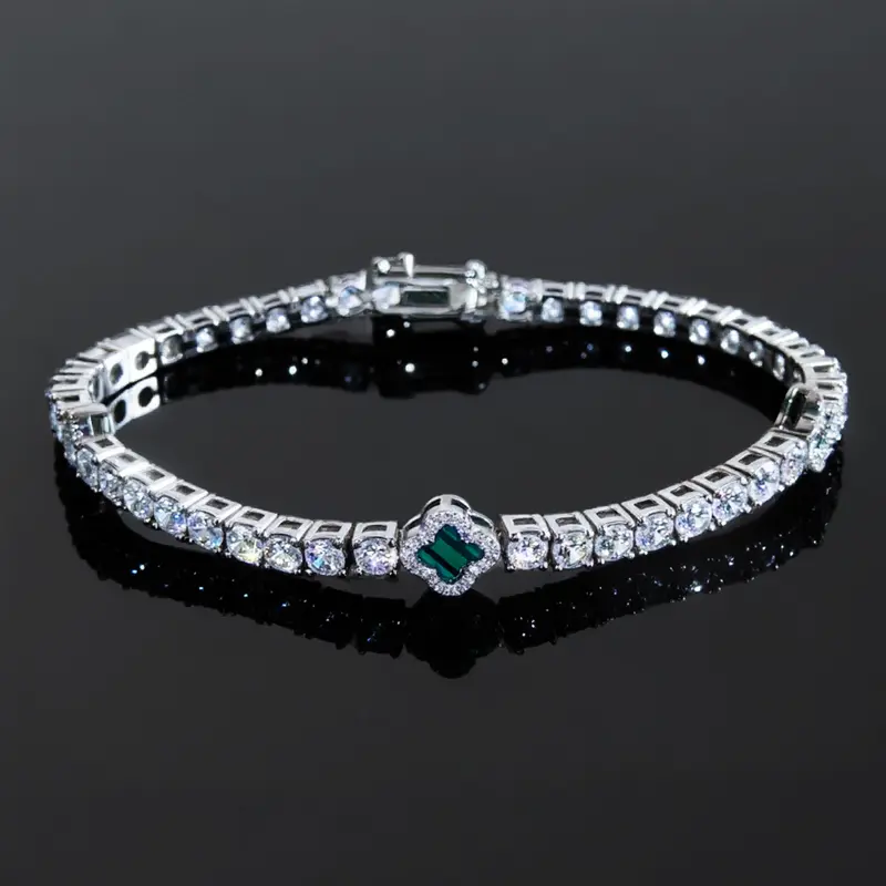 HELLOICE Iced Out Green Four Leaf Clover Tennis Bracelet 5A CZ Bracelet