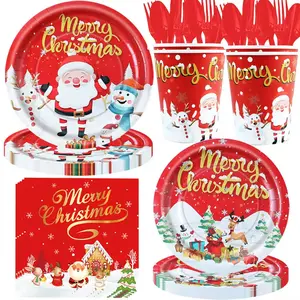 Christmas Party Supplies Set for 10 People, Includes Plates Napkins Cups Cutlery, Christmas Theme Party Decorations, Holiday Tableware Kit
