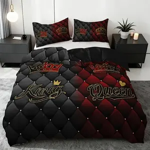 Luxury Gold Crown Bedroom Bedding Set, 3pcs (1 Fitted Sheet + 2 Pillowcases), Soft Bedding Sets, High-Definition Print, All Seasons Home Dorm Use