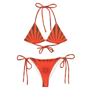 Sunburst Orange and Brown String Bikini - Soft Recycled Polyester, UPF 50+, Up to 6XL, Removable Padding, Color Design Options, Elegant All-Over Print