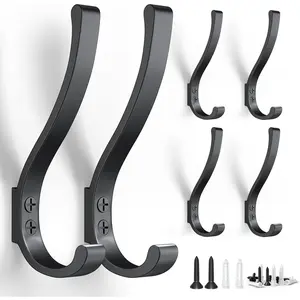 6-Pack Heavy Duty Coat Hooks for Wall Mount - Durable Wall-Mounted Hooks for Hanging Coats, Backpacks & Bookbags, Rust-Resistant Coat Hanger Hooks for Entryway, Garage, Dorm
