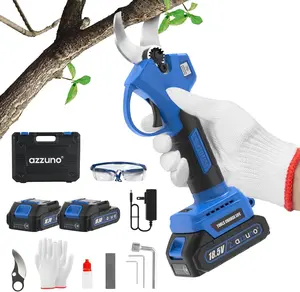 AZZUNO 20V Cordless Electric Pruning Shears – 1.1 Inch Brushless Garden Pruner with SK5 Steel Blades, LCD Display, 2×2.0Ah Batteries & Charger for Tree Trimming & Branch Cutting