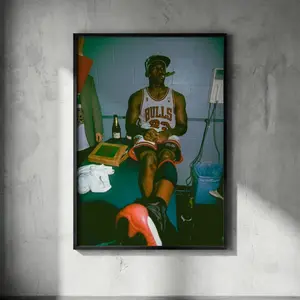 Michael Jordan Vintage Locker Room Poster  Iconic MJ Smoking Cigar Print, Chicago Bulls Championship Wall Art Retro Sports Decor for Office( Unframed - Print Only )