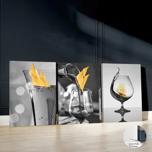 Wine Glass Pattern Canvas Painting with Frame, 3 Counts/set Creative Wall Art Poster Print, Wall Art Decor for Home Living Room Bedroom, Ornaments