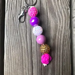 Rhinestone Mauve Acrylic Bead Keychain