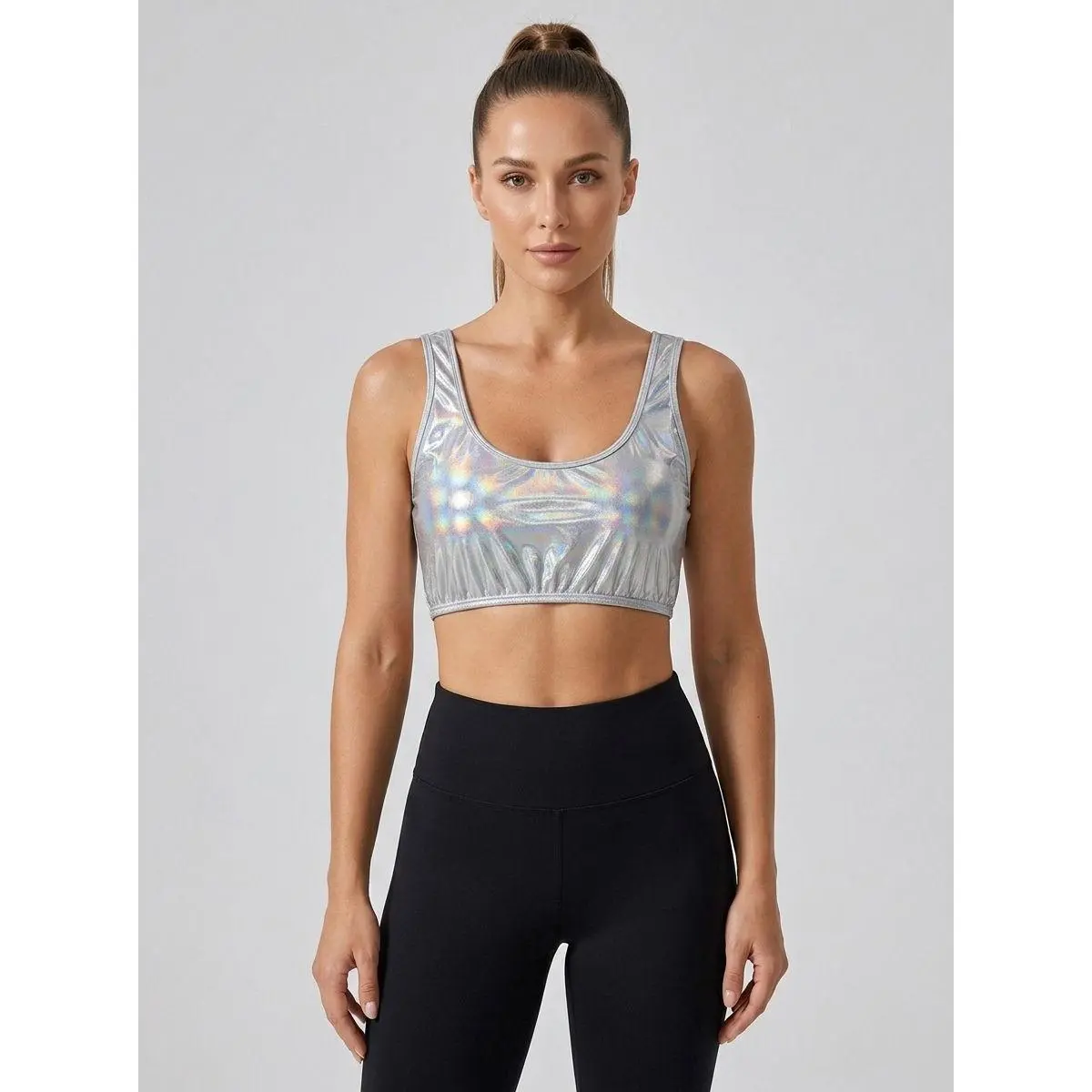 Iridescent Silver Crop Top
