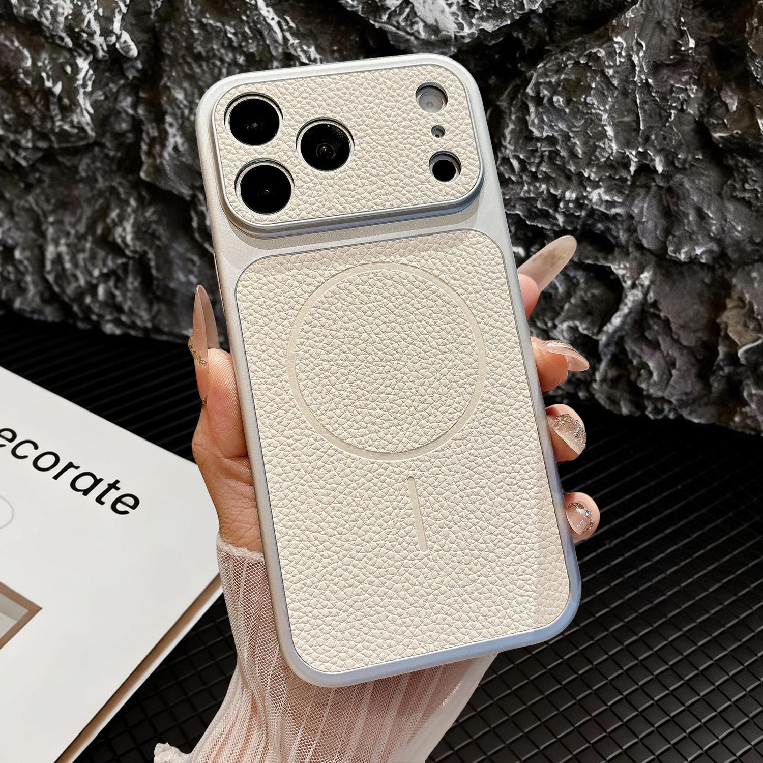 [Free!!Ship!] Matte PU Texture Leather Phone Case for iPhone 17 Pro Max 16 15 14 Mag Safe Military Grade Drop Shockproof Protective Phone Cover