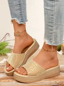 Women's Minimalist Wedge Sandals, Gold Leopard Print Design, Summer Vacation Casual Shoes, Comfortable Versatile Daily Wear