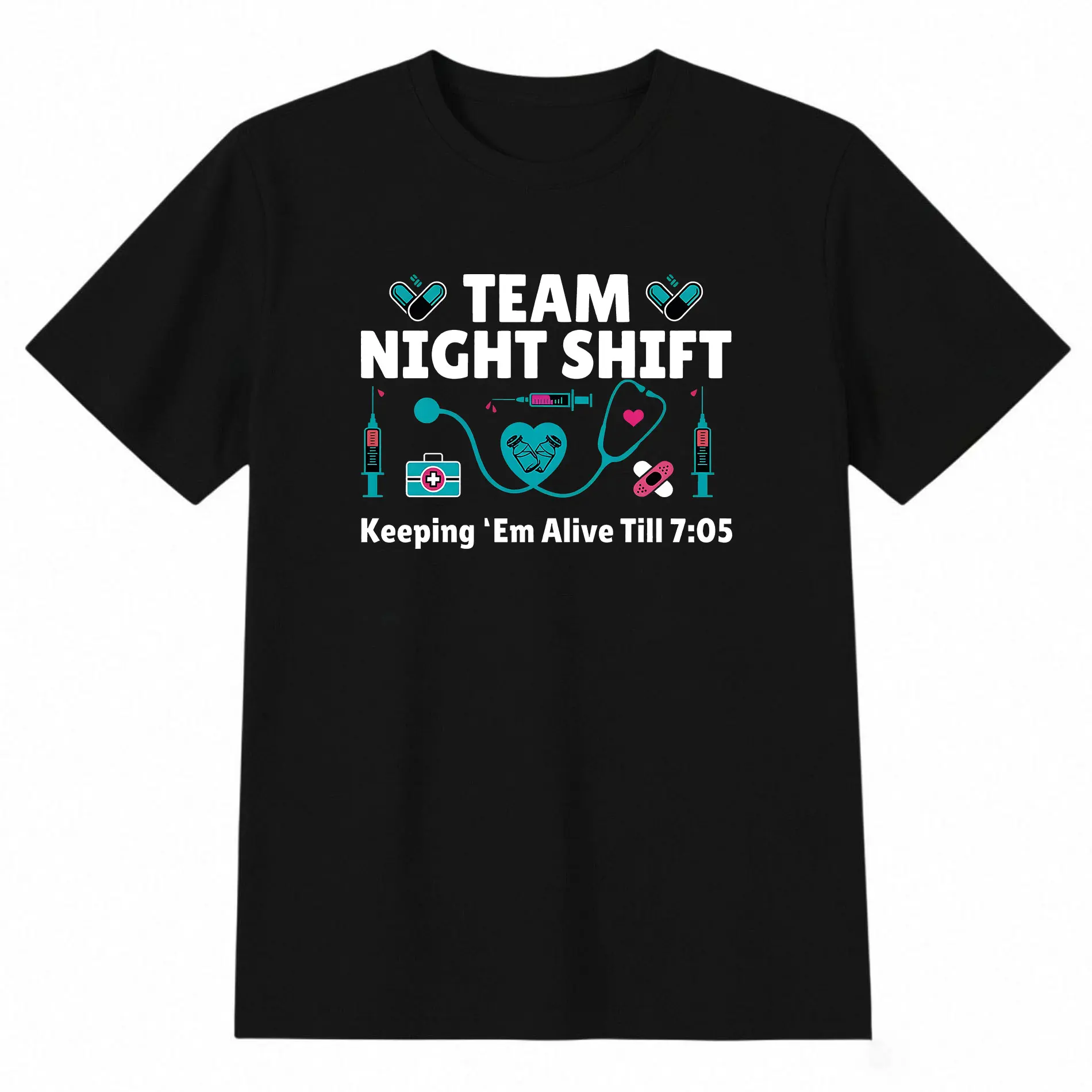 Men's Graphic Print Short Sleeve Crewneck T-Shirt - Funny Nurse Practitioner 'Keeping Them Alive' Night Shift Top, All Seasons, Easy Daily Wear, Nurse Humor Vibe, Skin-Friendly, Standard Fit Casual Streetwear