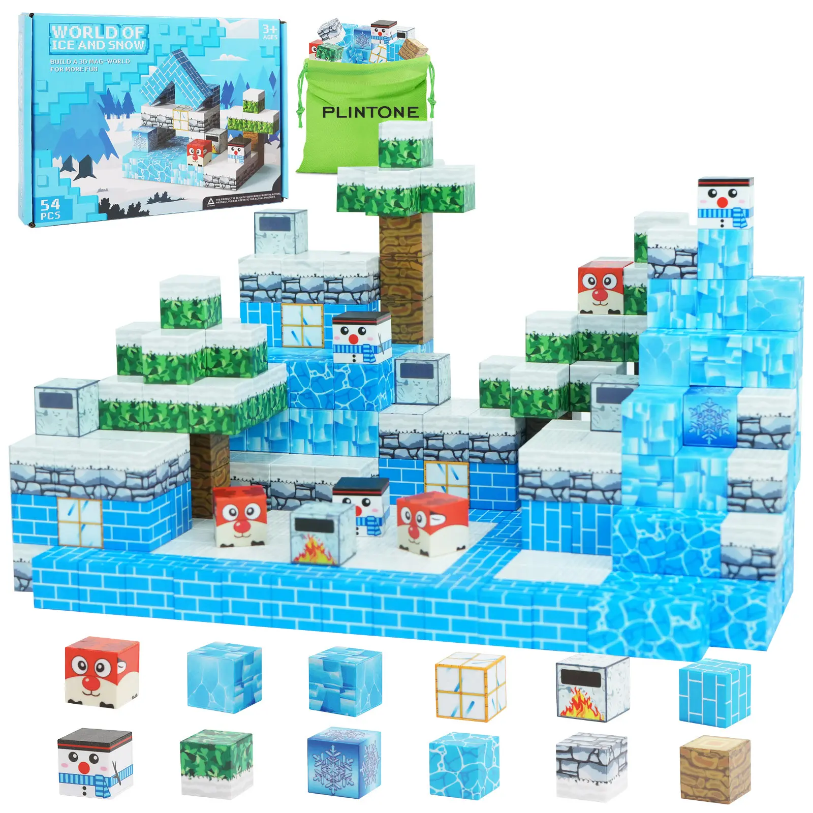Magnetic Blocks - Magnet Building Cube Game, Ice and Snow Wonderland Building Blocks Set for Kids Ages 3+, STEM Montessori Stacking Toy, Sensory Tiles Building Gift for Toddlers