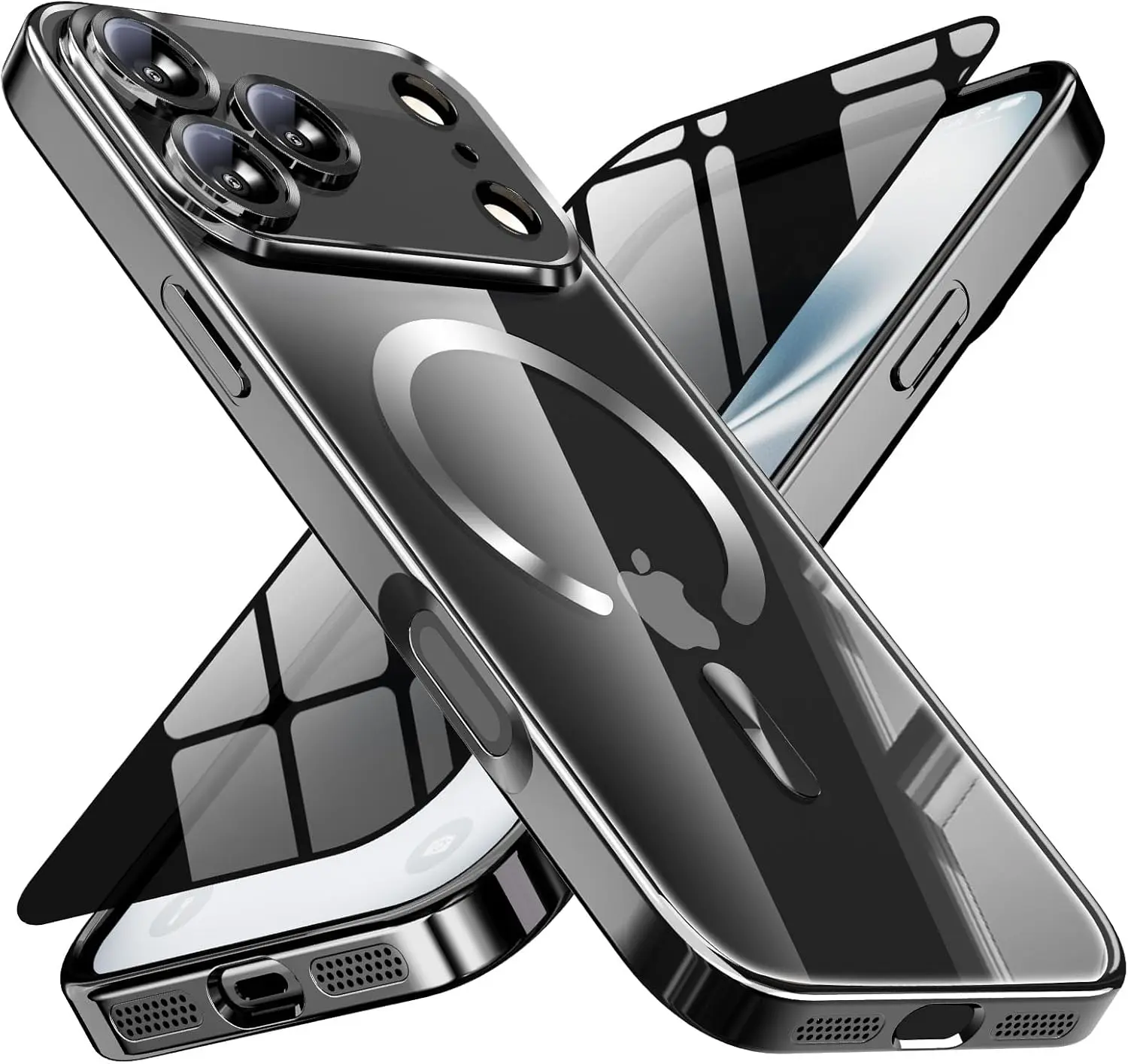 [USA Stock] - Magnetic for iPhone 17 Pro Max Case with Screen Protector & Full Camera Cover,[Non-Yellowing] Shockproof Clear Phone Case Compatible with MagSafe Women Girls for iPhone 17 ProMax,Black
