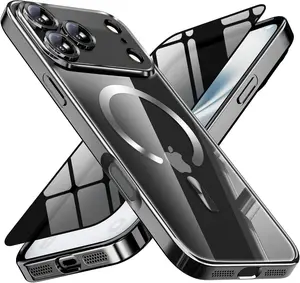 [USA Stock] - Magnetic for iPhone 17 Pro Max Case with Screen Protector & Full Camera Cover,[Non-Yellowing] Shockproof Clear Phone Case Compatible with MagSafe Women Girls for iPhone 17 ProMax,Black