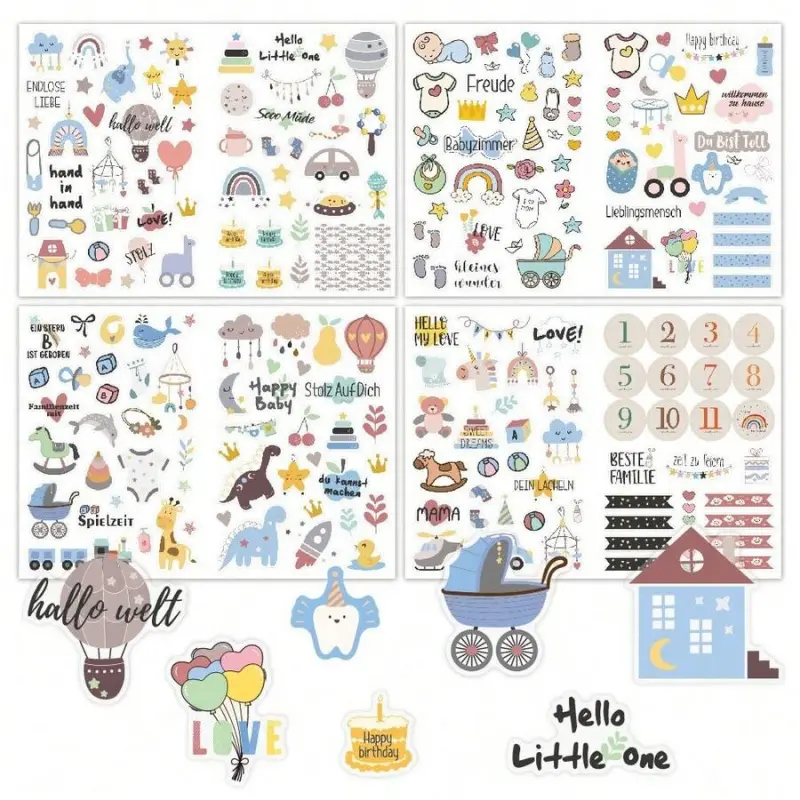 Baby Scrapbook Stickers Set, Cute Scrapbooking Waterproof Vinyl Milestone Stickers for Baby First Year Journal, Perfect for Pregnancy Announcement, Baby Shower & Newborn Memory Book Decor