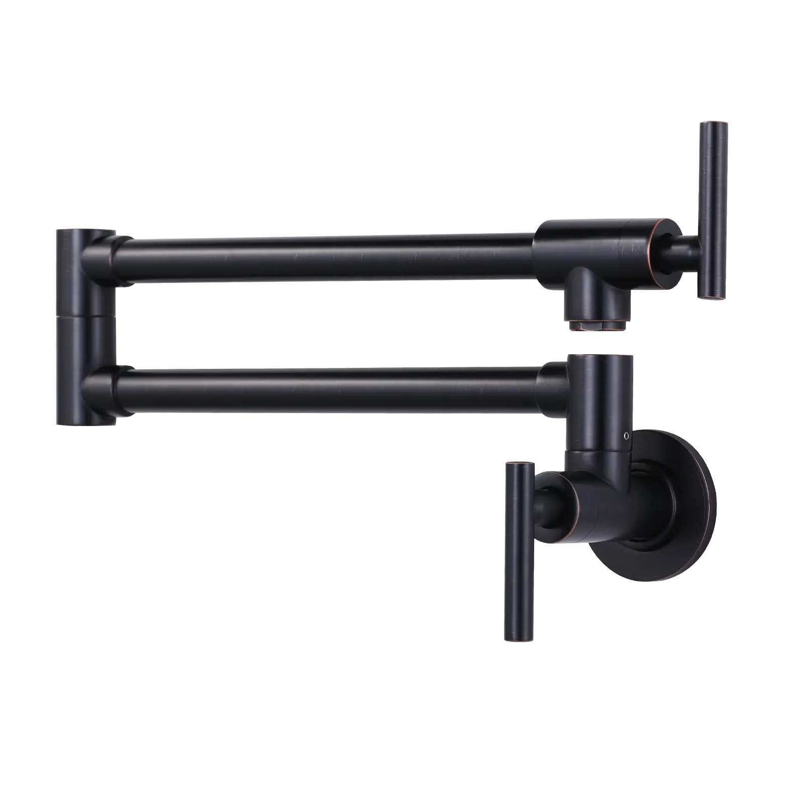 WOWOW Solid Brass Retractable Wall-Mount Pot Filler Faucet - Oil-Rubbed Bronze Cold Water Stove Tap with Double-Joint Swing Arms, US Threads, Retro Folding Over-Stove Kitchen Fixture, Aerator, Water-Saving, Anti-Splash, Aerator Kitchen Taps, Water-Saving