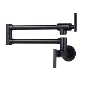 WOWOW Pot Filler Faucet Oil-Rubbed Bronze Wall Mount Stove Faucet, Brass Pot Filler Folding Faucet Over Stove with Double Joint Swing Arms