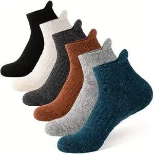 6 Pairs Of Hiking Running Ankle Wool Wool Socks for Men And Women Work Socks Compression Support Sweat Absorbing Breathable Thick Cushion Low Cut Invisible Socks for Festival Gift Sock