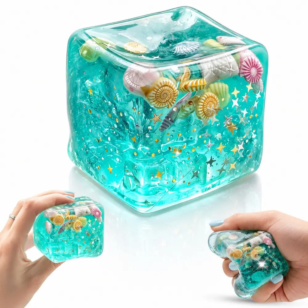 3pc Durable Ocean Shell Stress Toy, Tear-Resistant Sensory Squishy Cube, Dust-Proof Non-Sticky Squeeze Ball for Anxiety Relief, Individual Gift Box, Desk Decompression Toy