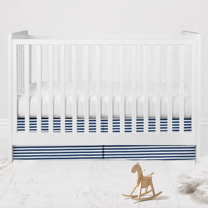 Bacati Mix N Match Pin Stripes Crib Skirt Dust Ruffle - Navy