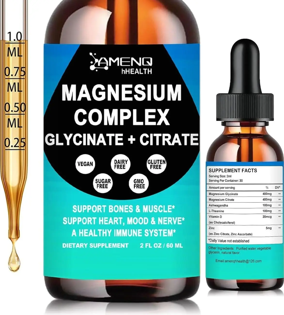 Magnesium Complex Supplement, Triple Calm Magnesium Glycinate & Citrate 400mg Drops, Fast Absorption Liquid Magnesium Plus Ashwagandha & L-Theanine for Relaxation Sleep Muscle & Nerve Health