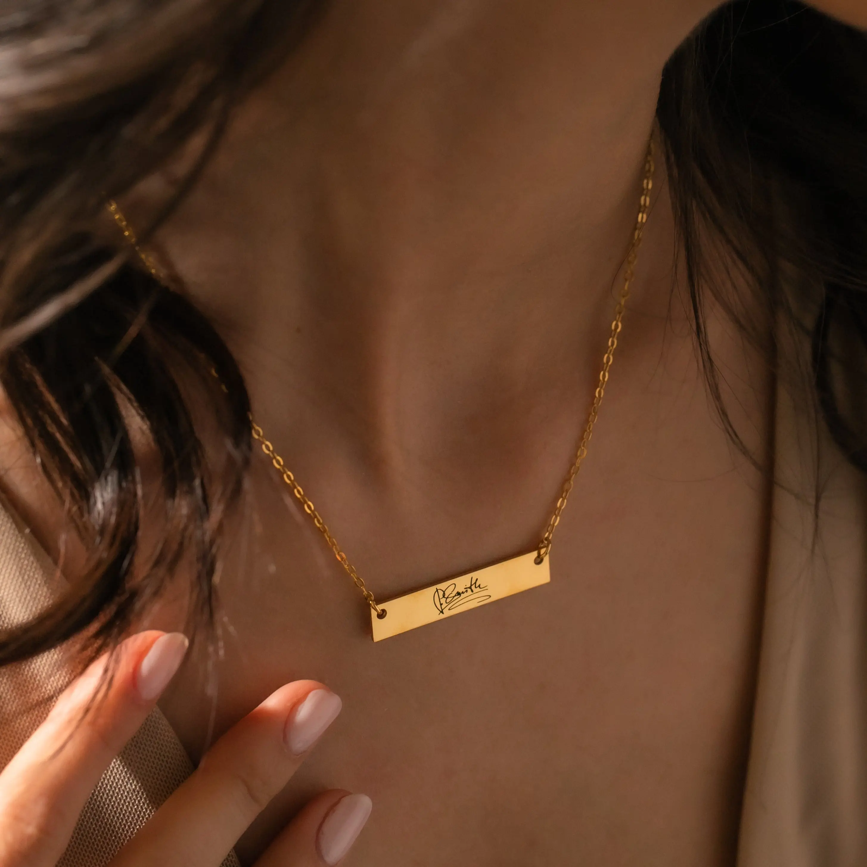 Personalized Handwriting Bar Necklace — Engraved from Your Writing